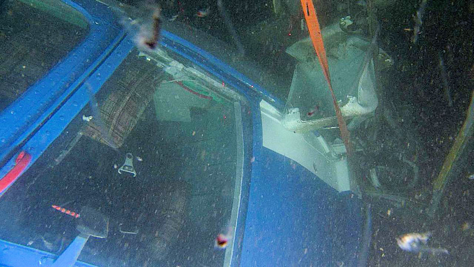 Aufnahmen des Tauchroboters der Ossian Sars zeigen das Wrack des Hubschraubers in 209 m Tiefe. Bild: G.O. Sars